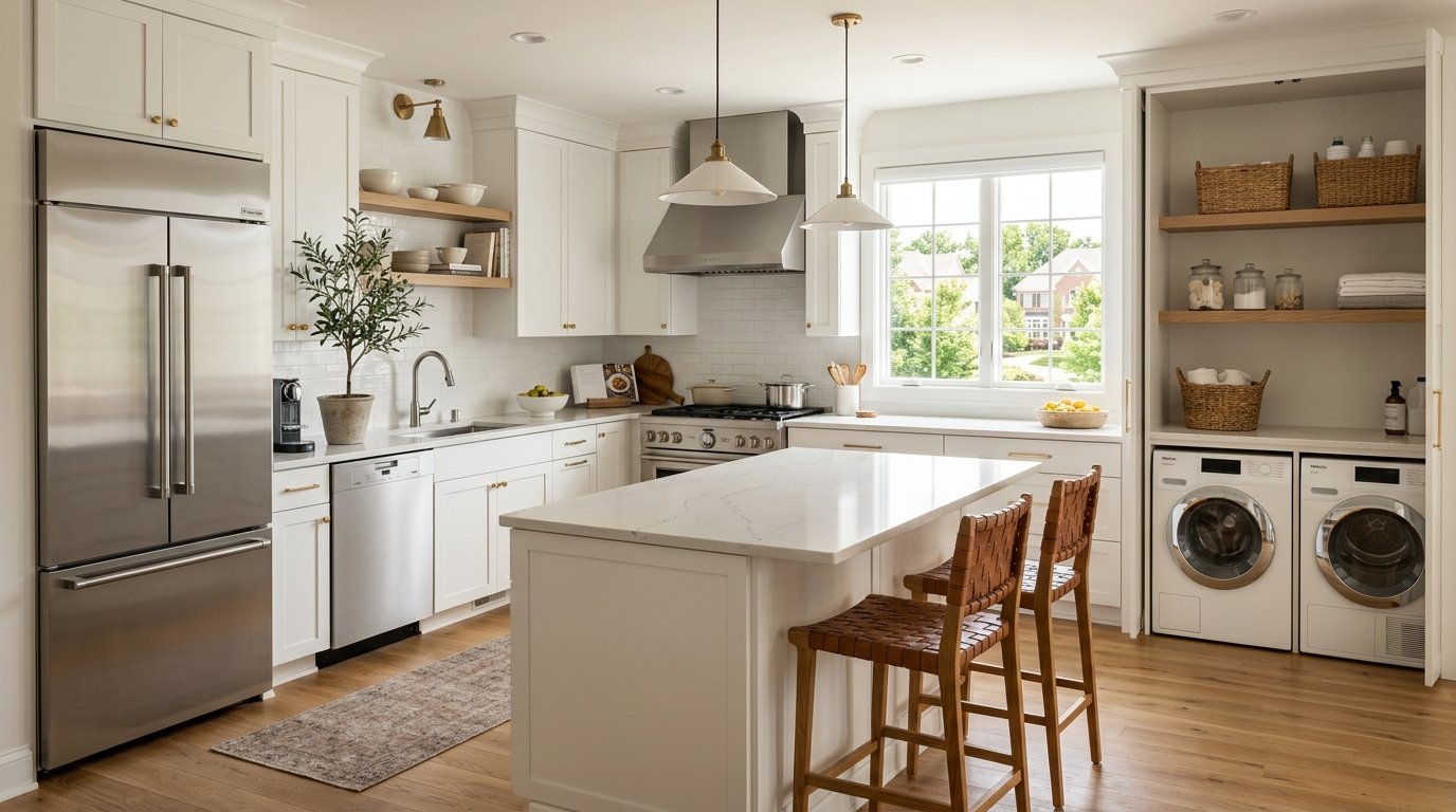 Certified technician completing an in-home appliance repair in Carmel, Indiana